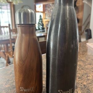 S'well Wood and Black Stainless Steel Water Bottles